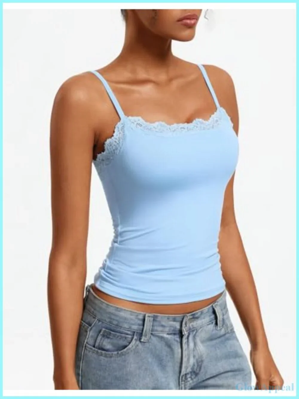 Lace Trim Square Neck Camisole Tank Top Going Out Slim Fit Summer Staple